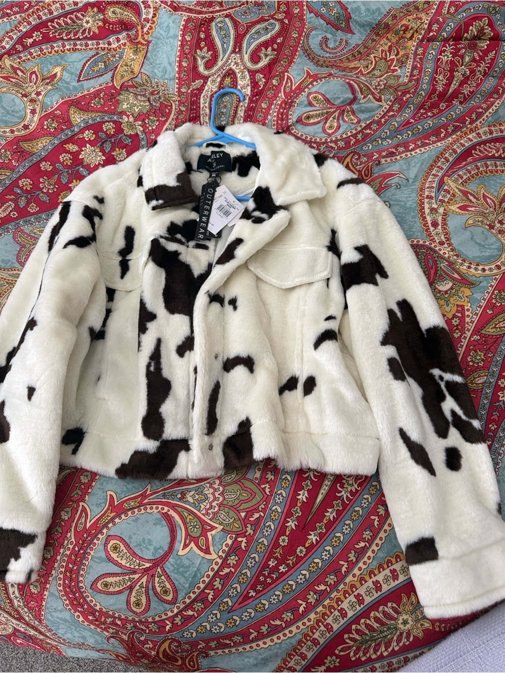 Faux Fur Cowprint Jacket - White & Brown - Picture 2 of 4